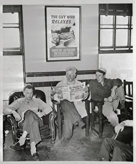 Train Workers Sitting in Waiting Room