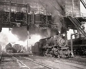 Roundhouse Prints: Trains at Railroad Roundhouse