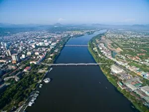 Amazing Drone Aerial Photography Gallery: Trang Tien (or Truong Tien) bridge from above in Hue, Vietnam