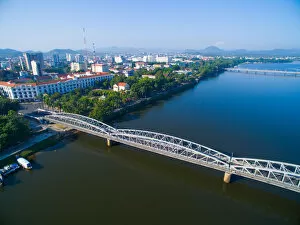 Amazing Drone Aerial Photography Gallery: Trang Tien (or Truong Tien) bridge from above in Hue, Vietnam