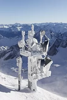 Transmitter and antenna masts on Zugspitze Mountain, Wetterstein Mountains, Bavaria, Germany, Tyrol, Austria, Europe