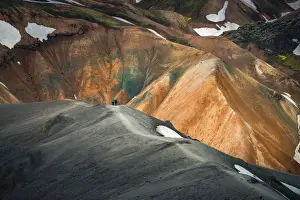 Landmannalaugar Prints: travellers walking at the volcanic landscape of landmannalaugar
