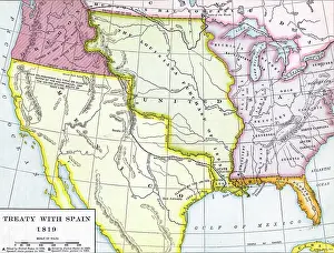Prints of Map titled Treaty With Spain showing the state of North American territories after Spain relinquished all title or claim north of the 420 parallel, 1819 Discover the World in Maps: Past, Present, and Beyond: Treaty With Spain 1819