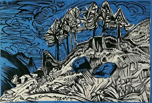 Expressionism Prints: Trees on a Mountain Slope. Artist: Kirchner, Ernst Ludwig (1880-1938)