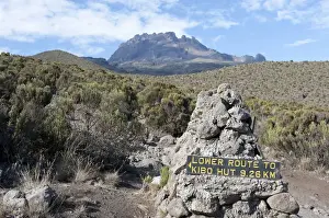 Directional Sign Prints: Trekking, sign, route to Kibo Hut