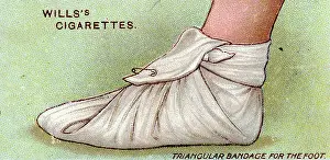 Triangular Bandage on Foot, First Aid series, collectible tobacco card, 1913