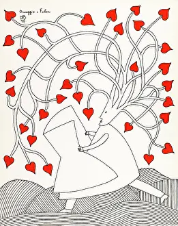 Prints of 'Tribute to Folon (Omaggio a Folon), by Mario De Biasi, from the 'Hearts' series, 1995, 20th Century, drawing Private collection. Whole artwork view Valentine Day Print Prints: 'Tribute to Folon (Omaggio a Folon)