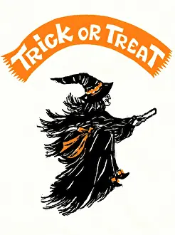 Treat Prints: Trick or Treat - Flying Witch Banner