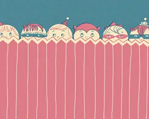Little Boys Prints: Trick or Treaters Peeking Over a Fence
