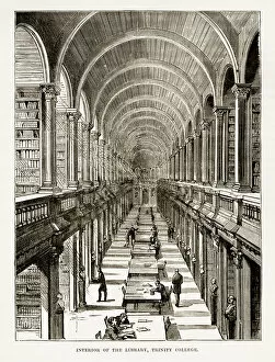 Images Dated 14th February 2018: Trinity College Library in Dublin, Ireland Victorian Engraving, Circa 1840