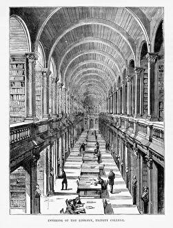 Images Dated 10th August 2016: Trinity College Library in Dublin, Ireland Victorian Engraving, Circa 1840