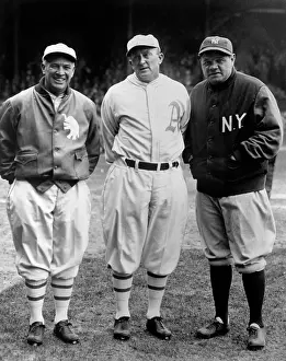Babe Ruth Prints: Tris Speaker and Ty Cobb with Babe Ruth