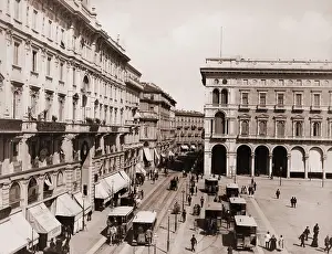 Public Square Prints: Trolleys in the Plaza in Milan