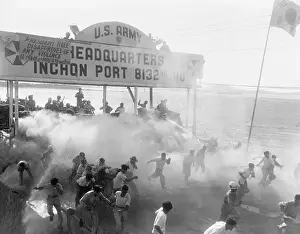 Fire Hose Prints: US Troops Breaking Up South Korean Demonstration