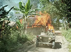 Jeep Prints: Troops Burning Viet Cong Village Huts