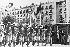 Madrid Prints: Troops Saluting Generalissimo Franco