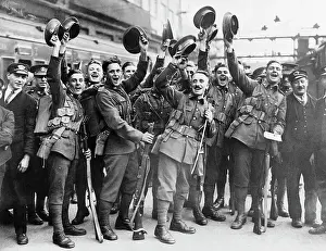 Troops Waving Their Hats on Arrival Home