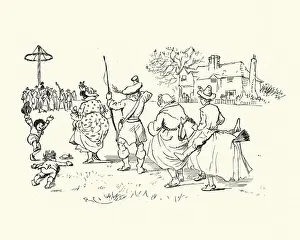 Troupe of mummers actors at a traditional English village festival