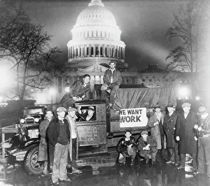 Unemployment Prints: Truckload of Unemployed Men at the White House