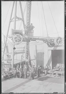 Brooklyn Prints: Trucks Being Loaded Aboard Ship