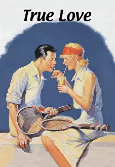 Prints of UNSPECIFIED - CIRCA 1900: True Love: Sharing a Milkshake After Tennis (Photo by Buyenlarge/Getty Images) The Grand Slam Gallery: True Love: Sharing a Milkshake After Tennis