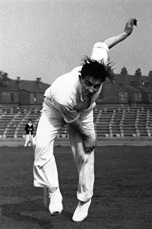 Prints of 1st May 1953: Yorkshire and England fast bowler Freddie Trueman in action. Original Publication: Picture Post - 6499 - Freddie Trueman: The Greatest Threat Australia Has Faced Since Larwood - pub A Photographic Legacy: Trueman The Terror