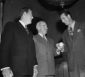 Truman Gets Baseball From H Greenberg 1946