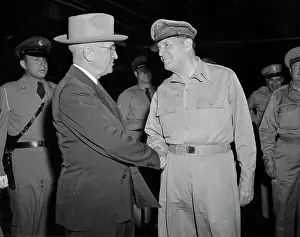 Wake Island Prints: Truman And MacArthur Shake Hands