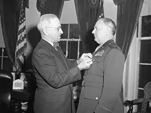 William J Prints: Truman Pinning Medal on William Donovan
