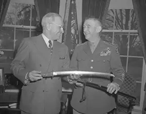 Truman Receives Samurai Sword from General Krueger