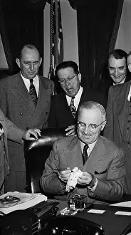 Lunch Prints: Truman Signing Bill, Wiping Pencil