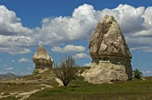 Tuff cones or fairy chimneys, Goreme National Park, Uchisar, Cappadocia, Nevsehir Province, Central Anatolia Region