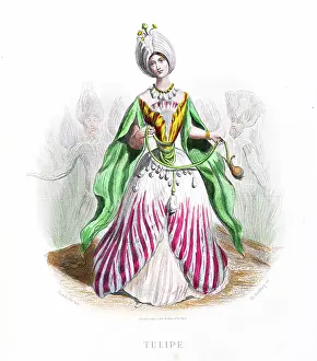 Grandville Prints: Tulip flower - Stunning Hand-colored plate from 'Les Fleurs Animees by J