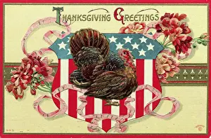 Postcard Prints: Turkey On Postcard/'Thanksgiving Greetin