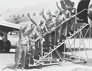 Gangway Prints: Tuskegee Airmen Waving On Gangway