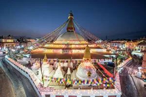 Business Finance And Industry Collection: Twilight at the Boudhanath Stupa in Kathmandu, Nepal