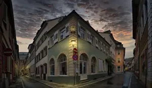 Twilight in the medieval quarter of the city of Heidelberg. Germany