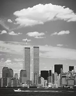 World Trade Centre, New York Gallery: Twin Towers with boat in the foreground, New York, USA