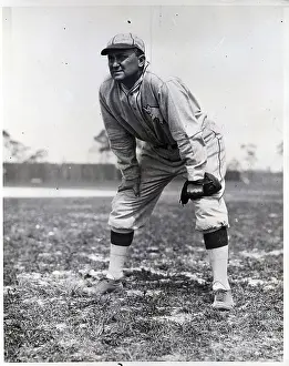 Ty Cobb Baseball Prints: Ty Cobb Bent Over In Position; Fielding