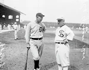 Prints of Informal three-quarter length portrait of (left to right) baseball legend Ty Cobb (1886 - 1961), of the American League's Detroit Tigers, and baseball manager Kid Gleason (1866 - 1933) MLB Legends Art Prints: Top 10 Greatest Baseball Players of All Time: Ty Cobb And Kid Gleason