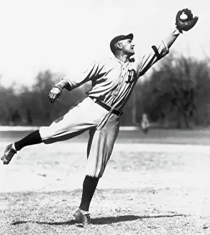 Catching Prints: Ty Cobb Reaching to Catch Baseball