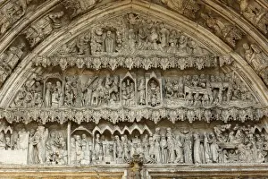 Hand Prints: Tympanum on the south portal, cathedral, Augsburg, Schwaben, Bavaria, Germany, Europe