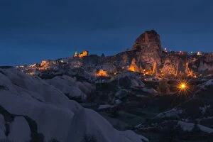 Uchisar castle at night time