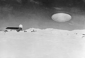 Barn Prints: Ufo Over Barn In Snow Covered Field