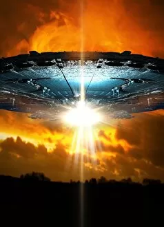 Images Dated 1st December 2018: UFO against orange sky