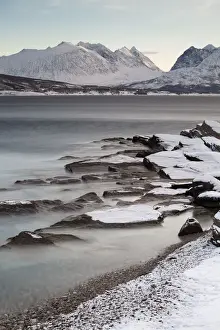 Ullsfjord near Oldervik in winter, Tromso, Norway, Europe