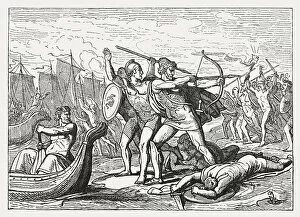 Greek Mythology Decor Prints Gallery: Ulysses fight against the Cicones, Greek mythology, published in 1880