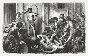Greek Mythology Decor Prints Gallery: Ulysses kills the suitors, Greek mythology, wood engraving, published 1880