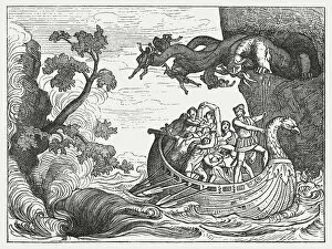Images Dated 6th June 2016: Ulysses and the Scylla, Greek mythology, wood engraving, published 1880