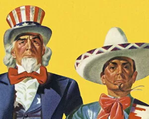 Images Dated 14th November 2012: Uncle Sam and a Mexican Man